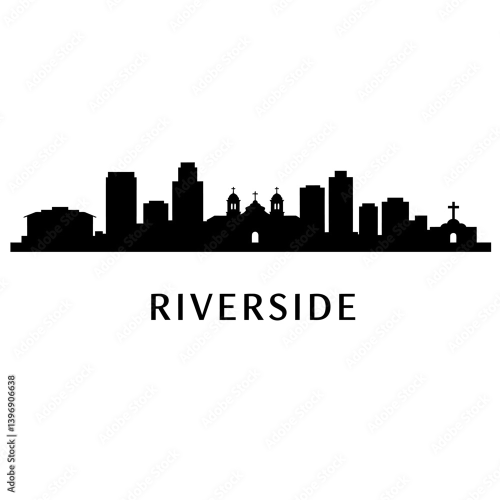Naklejka premium Riverside Skyline Silhouette Cityscape Vector.