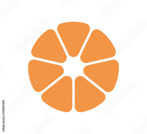 Circle division infographic icon. Pie chart divided seven equal parts. 7 sectors with rounded corners icon. Orange infographic flower round diagram. Vector illustration isolated on white background.