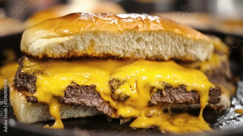 A mouthwatering cheeseburger sandwich with melted cheese.