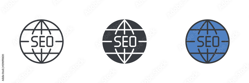 Global Reach of SEO different style icon set Global Reach of SEO different style icon set