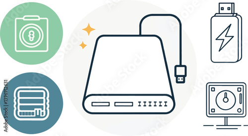 Set of External Hard Drive Illustration vector design, Hard Drive icon design, External Hard Drive vector design