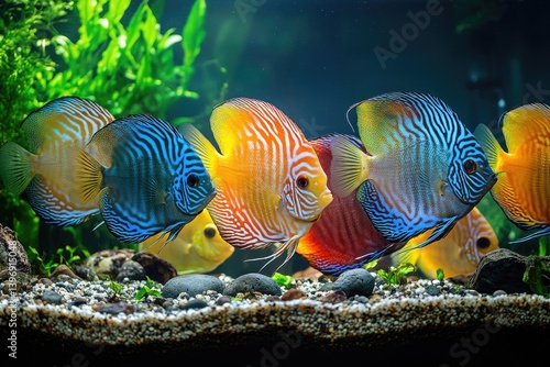Vibrant discus fish in a beautiful aquarium.