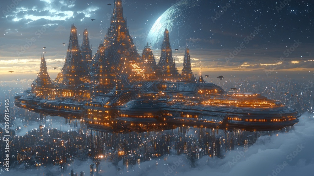 Obraz premium Floating city in the clouds