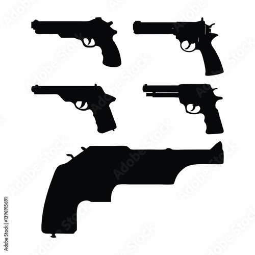 pistols silhouette vector, handgun silhouette on white background.