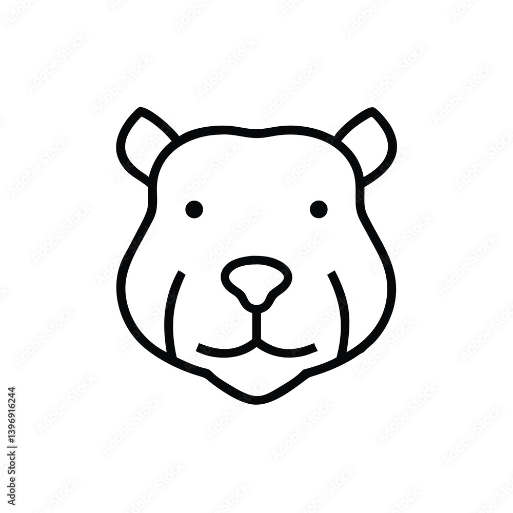 Minimalist Bear Head Vector Illustration In Black Outline Style On White Background Minimalist Bear Head Vector Illustration In Black Outline Style On White Background