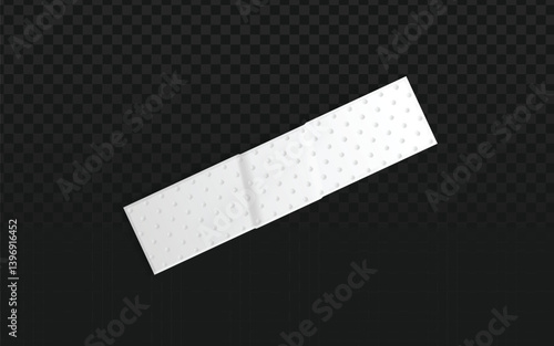 A white adhesive bandage with a central pad, slightly angled on a transparent dark checkered background. Represents first aid for minor injuries.