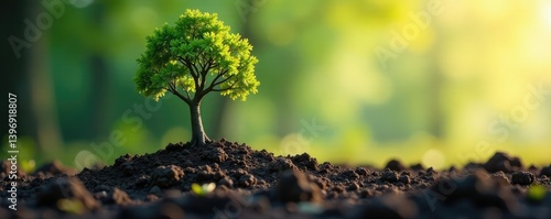 single tree trunk rising from the earthy ground, land, earthy, texture