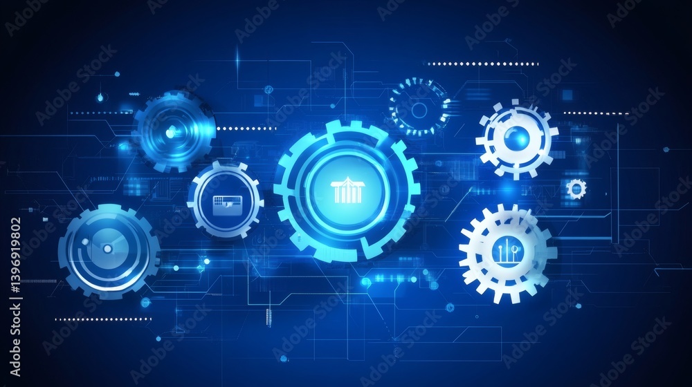 Fototapeta premium A network of interconnected gears symbolizing digital financial systems and technological processes.