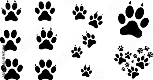 Pet paw editable stroke. footprints Pet paw, Heart with pet paw print dog cat icon, vector illustration
