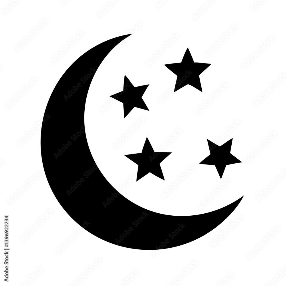 crescent with stars icon, crescent with stars silhouette vector illustration-simple silhouette illustration of crescent with stars, perfect for crescent with stars logos and icons crescent with stars icon, crescent with stars silhouette vector illustration-simple silhouette illustration of crescent with stars, perfect for crescent with stars logos and icons