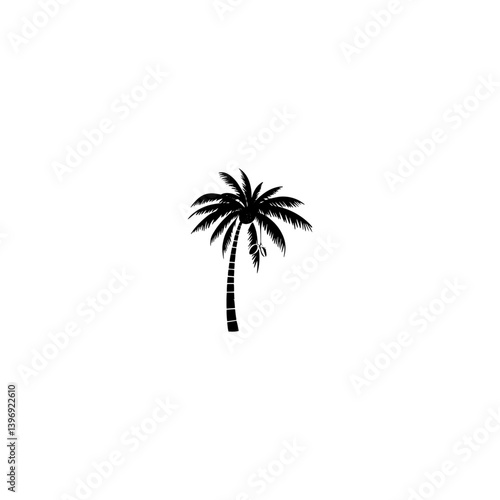 
Palm tree icon. Black coconut silhouette palm isolated on white background. 