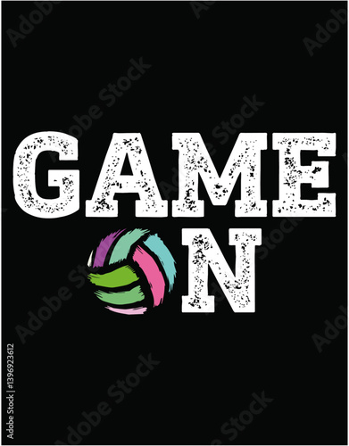 Game On Cute Funny Colorful Volleyball - printable editable vector art file.