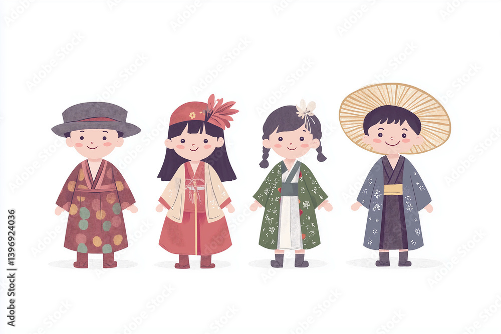 Children Wearing Traditional East Asian Clothing Children Wearing Traditional East Asian Clothing