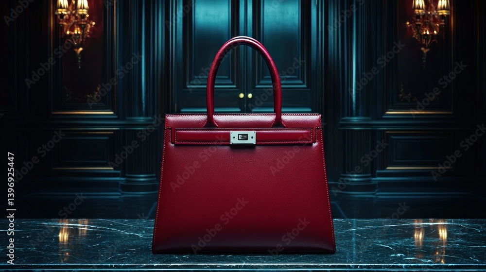 Luxurious red handbag in elegant setting