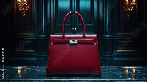 Luxurious red handbag in elegant setting