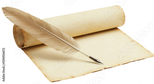 Fotografía Isolated Scroll with Feather Pen