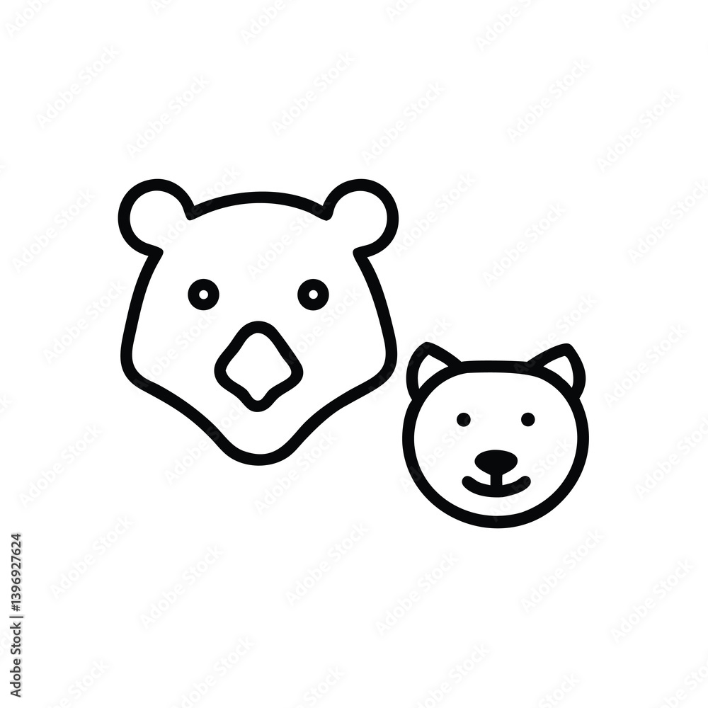 Outline Illustration Of Two Bear Faces Isolated On A White Background Outline Illustration Of Two Bear Faces Isolated On A White Background