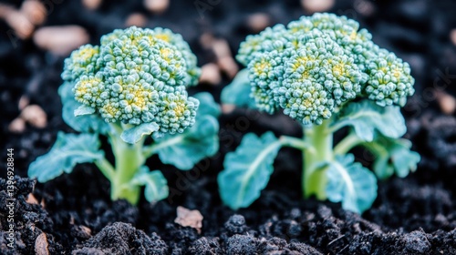 Wallpaper Mural Two Young Broccoli Plants Growing in Dark Soil Torontodigital.ca