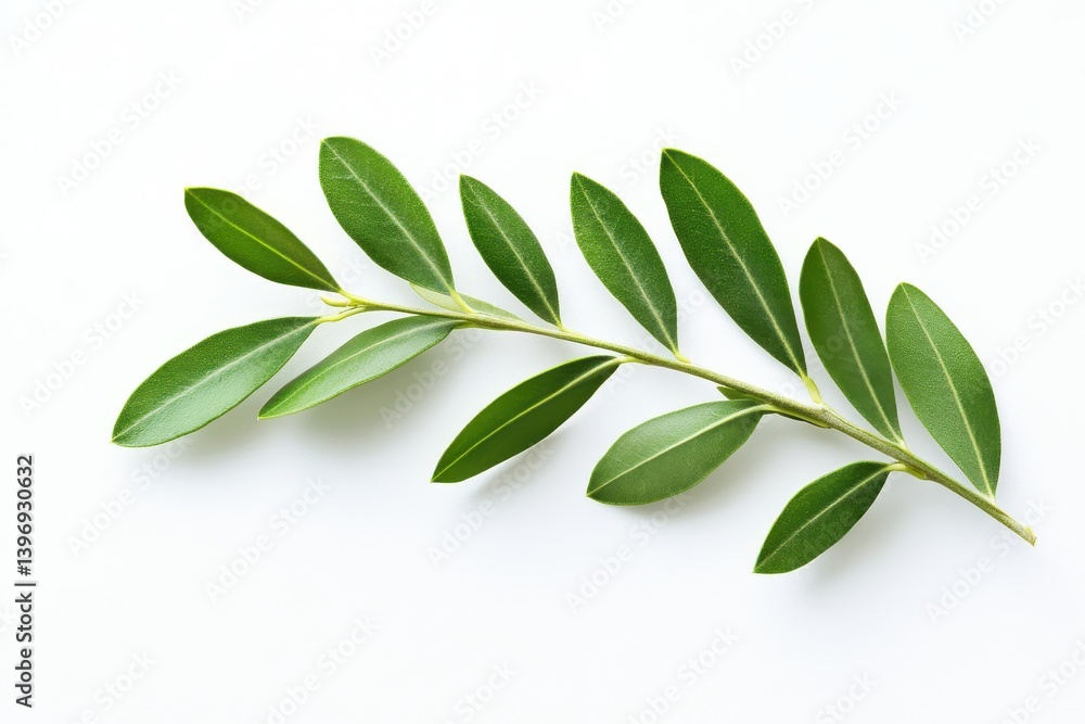 Vibrant green olive leaf branch isolated on a white background for a fresh and natural look Vibrant green olive leaf branch isolated on a white background for a fresh and natural look