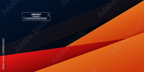Abstract futuristic geometric background with orange triangles and red gradient overlapping shapes, dark blue background design. Vector eps10