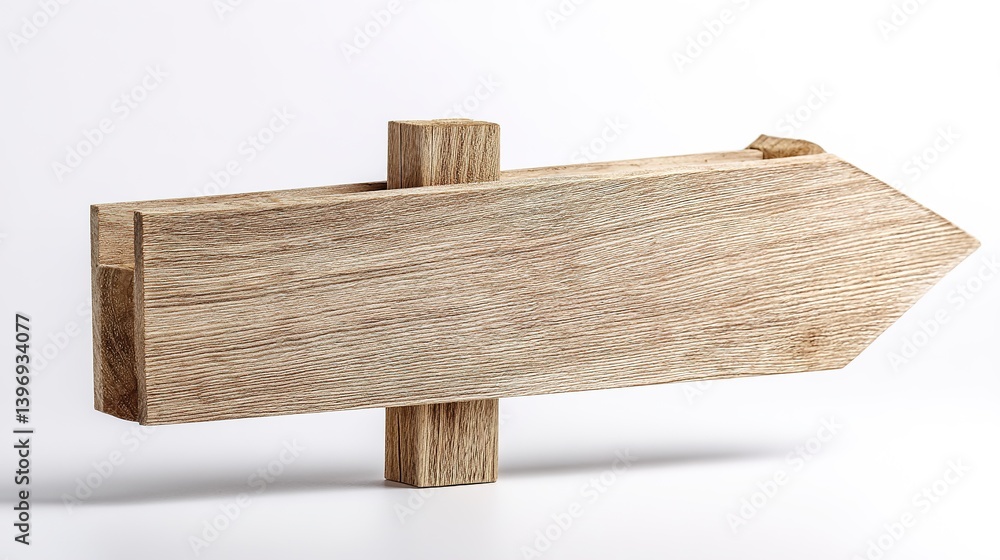 Isolated wooden wayfinding sign with arrows on white surface, simple composition. Isolated wooden wayfinding sign with arrows on white surface, simple composition.