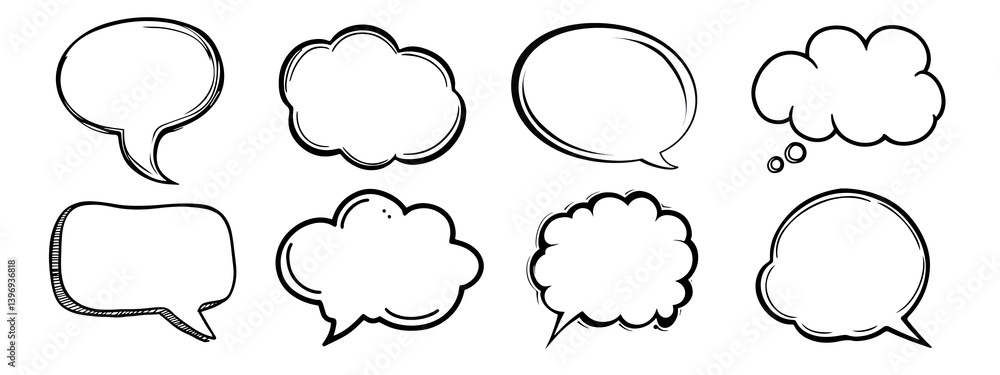PNG Hand-drawn speech bubble collection, element set on transparent background