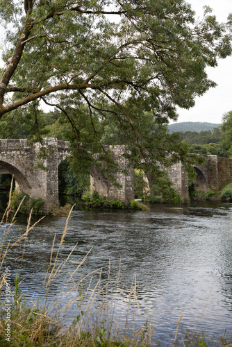 Slika na platnu Pontevea medieval bridge in Teo, Ulla river. Galicia