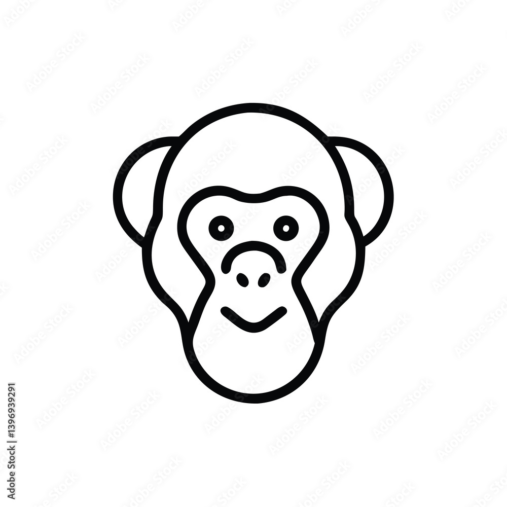 Cute Smiling Monkey Face Simple Line Art Style Animal Illustration Cute Smiling Monkey Face Simple Line Art Style Animal Illustration