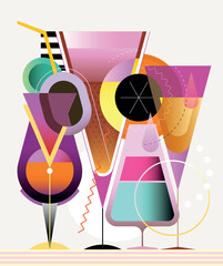 Papier peint photo Art abstrait Cocktails colorés jus glacés illustration  ©  danjazzia