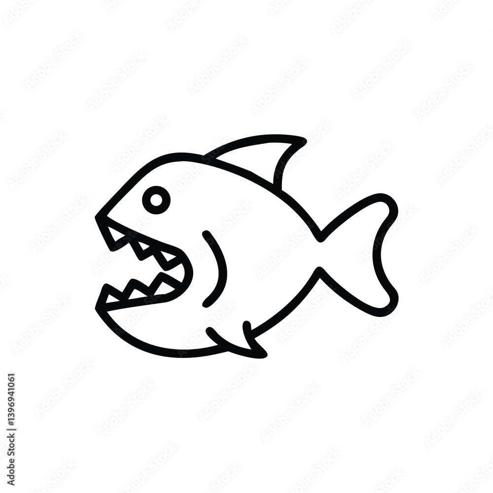 Piranha Fish Outline Vector Illustration Sharp Teeth Dangerous Aquatic Animal Design Piranha Fish Outline Vector Illustration Sharp Teeth Dangerous Aquatic Animal Design
