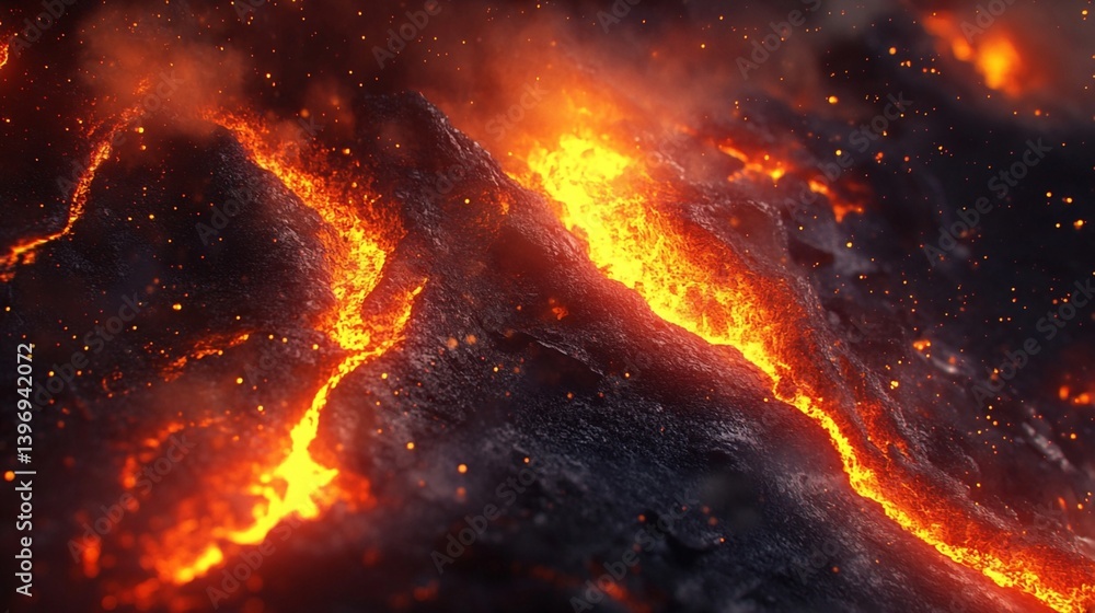 Fototapeta premium Galactic Lava Streams: Cosmic Fire, Asteroid Texture Art