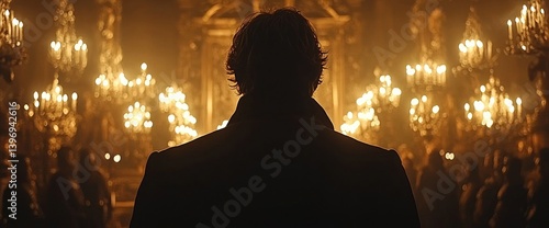 Silhouette of a man in a historical setting