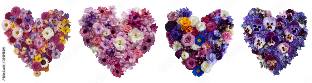 floral heart arrangement, four unique designs on white background floral heart arrangement, four unique designs on white background
