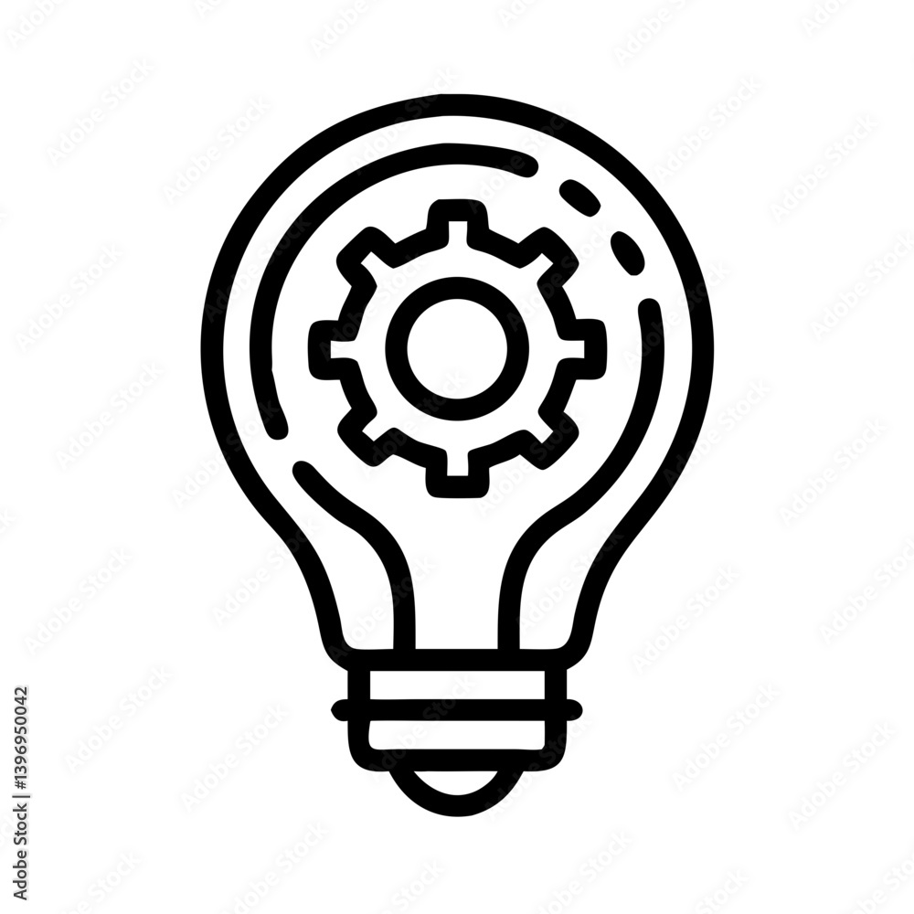 Light Bulb with Gear Outline Icon Design Light Bulb with Gear Outline Icon Design