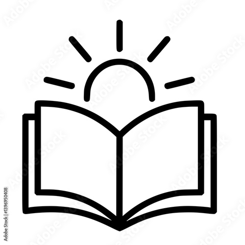 Vector Illustration of Open Book with Radiant Sun Symbolizing Knowledge and Enlightenment