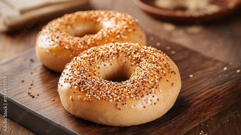 Whole-grain bagel topped with smoked salmon and cream cheese for a delicious breakfast option Whole-grain bagel topped with smoked salmon and cream cheese for a delicious breakfast option