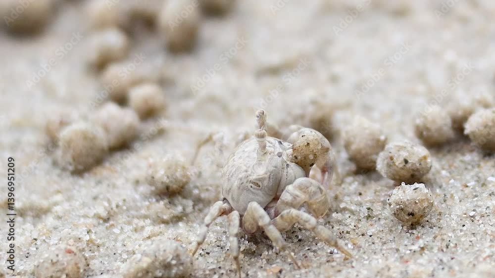 Close-Up of Crab Among Sand Balls Close-Up of Crab Among Sand Balls