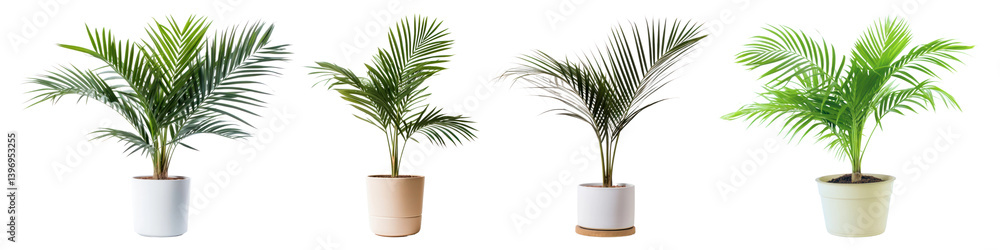 Fototapeta premium PNG Vibrant potted palm plants, element set on transparent background