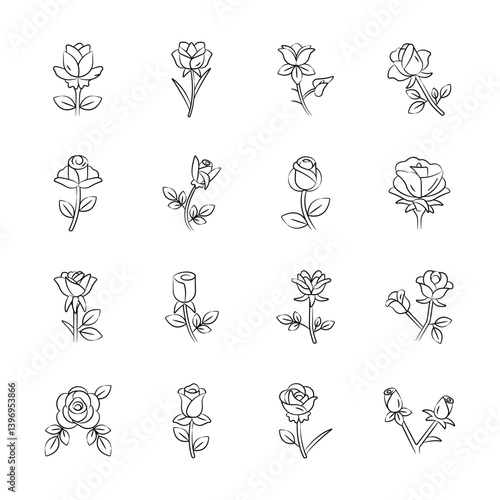 Grab this amazingly designed doodle pack of blooming rose flowers
