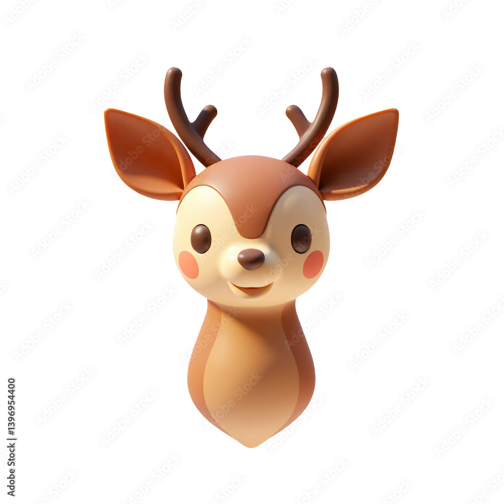 Naklejka premium Cute Deer Head Only 3D Render Icon Illustration Cute Cartoon Style Isolated on Background
