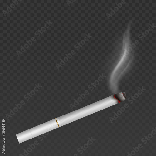 Cigarette with smoke isolated on transparent background