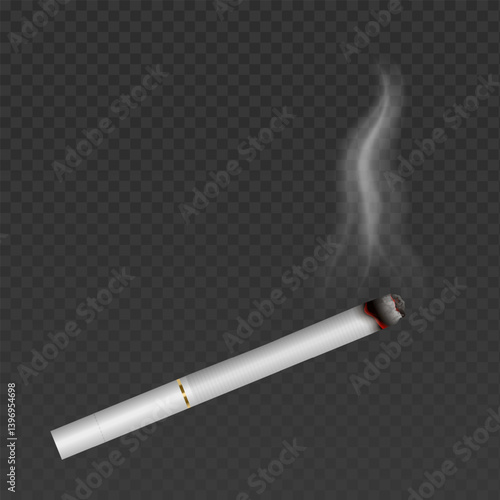 Cigarette with smoke isolated on transparent background