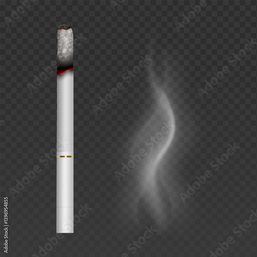 Cigarette with smoke isolated on transparent background