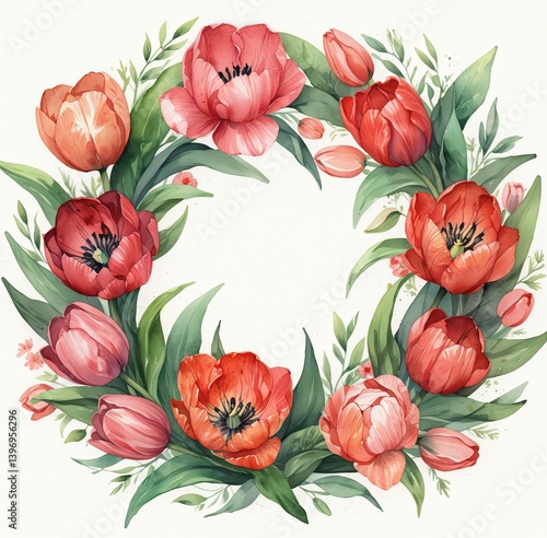 Wallpaper Mural Corona floral estilo acuarela. tulipanes. Torontodigital.ca