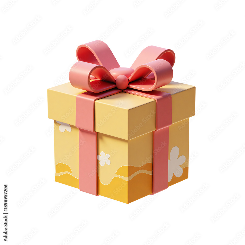 Fototapeta premium Gift Box with Ribbon Present Surprise 3D Render Icon Illustration Cute Cartoon Style