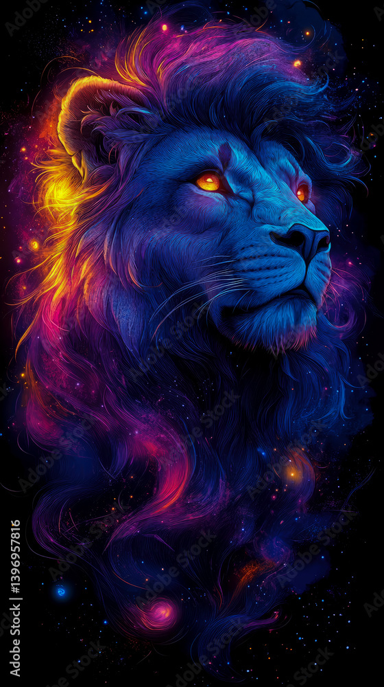 Cosmic Leo: Regal Lion Portrait Amidst a Nebula of Dreams Cosmic Leo: Regal Lion Portrait Amidst a Nebula of Dreams