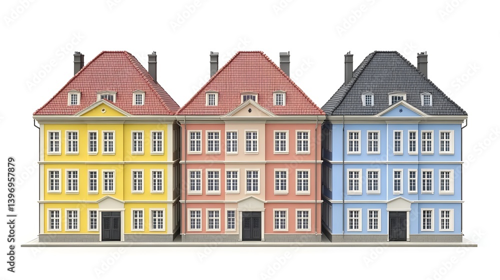 Naklejka premium Colorful Houses in a Modern Urban Setting Rendering 3D View