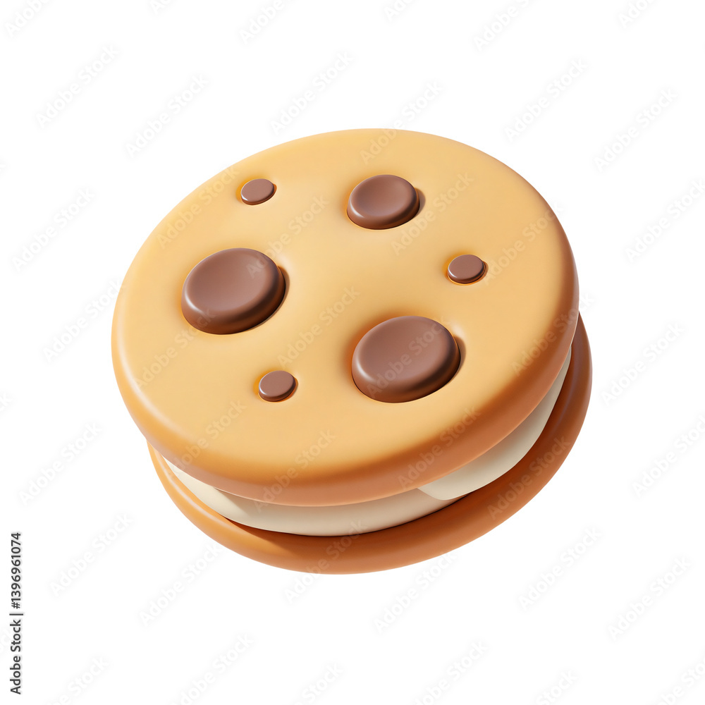 Fototapeta premium Choco Chip Cookie Sandwich 3D Render Icon Design Element with Cute Cartoon Illustration Style
