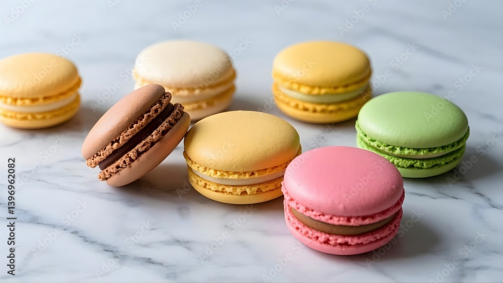 A tray of colorful macarons arranged neatly A tray of colorful macarons arranged neatly