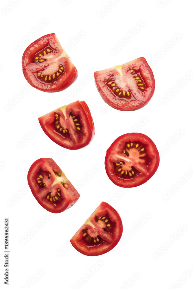 tomato slices floating on white background tomato slices floating on white background